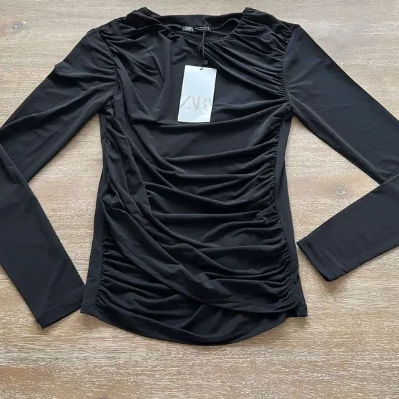 Zara Rushed Top Black Size M - Picture 2 of 7